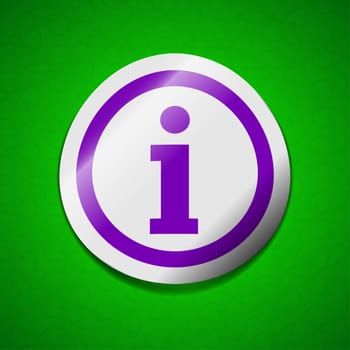 Information icon sign. Symbol chic colored sticky label on green background.  illustration