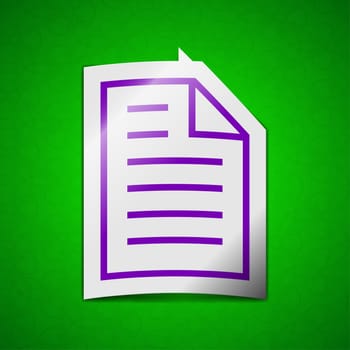 Text file icon sign. Symbol chic colored sticky label on green background.  illustration