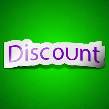 discount icon sign. Symbol chic colored sticky label on green background.  illustration