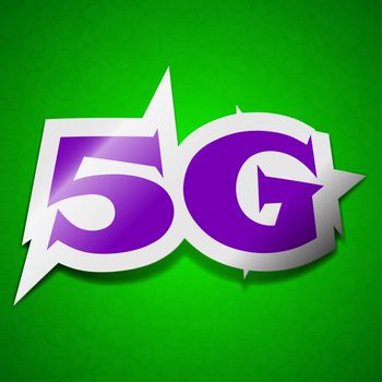 5G technology icon sign. Symbol chic colored sticky label on green background.  illustration