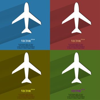 Color set Plane . Flat modern web button with long shadow and space for your text. . 