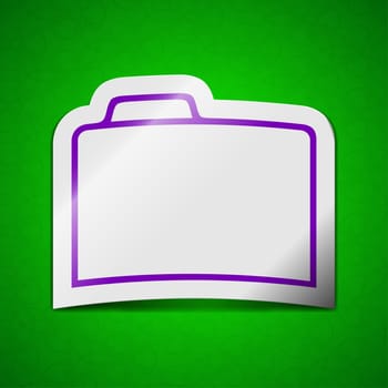 Document folder icon sign. Symbol chic colored sticky label on green background.  illustration
