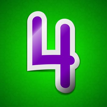 number four icon sign. Symbol chic colored sticky label on green background.  illustration