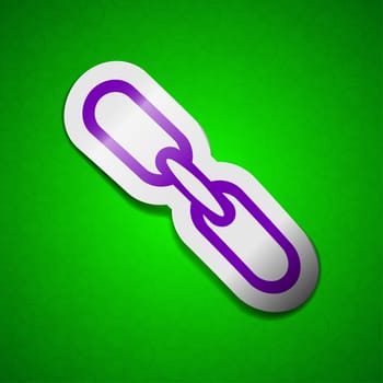 Link icon sign. Symbol chic colored sticky label on green background.  illustration
