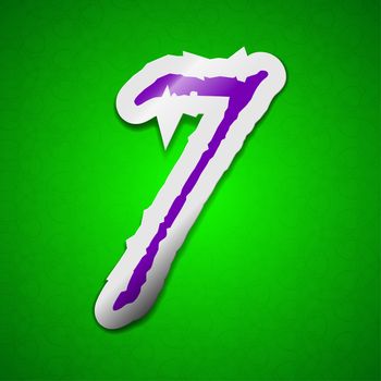 number seven icon sign. Symbol chic colored sticky label on green background.  illustration