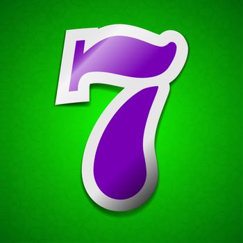 number seven icon sign. Symbol chic colored sticky label on green background.  illustration