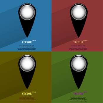 Color set map pointers. Flat modern web button with long shadow and space for your text. . 