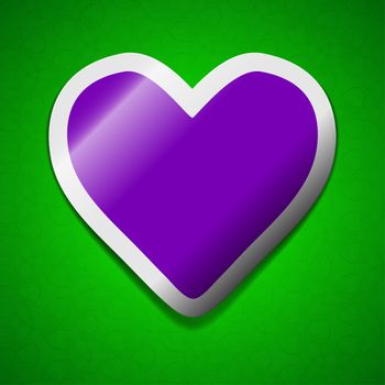 Heart icon sign. Symbol chic colored sticky label on green background.  illustration