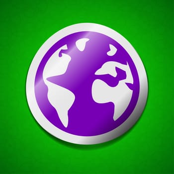 Globe icon sign. Symbol chic colored sticky label on green background.  illustration