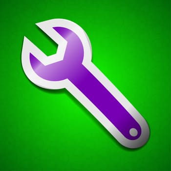 Wrench key icon sign. Symbol chic colored sticky label on green background.  illustration