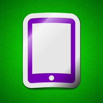 Tablet icon sign. Symbol chic colored sticky label on green background.  illustration