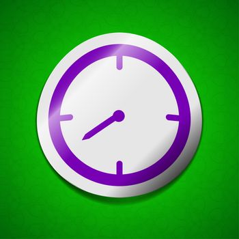 Timer icon sign. Symbol chic colored sticky label on green background.  illustration
