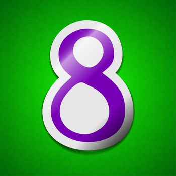 number Eight icon sign. Symbol chic colored sticky label on green background.  illustration