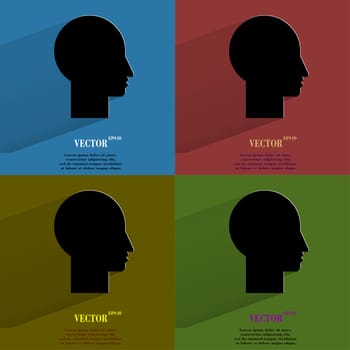 Color set Man silhouette profile picture. Flat modern web button with long shadow and space for your text. . 
