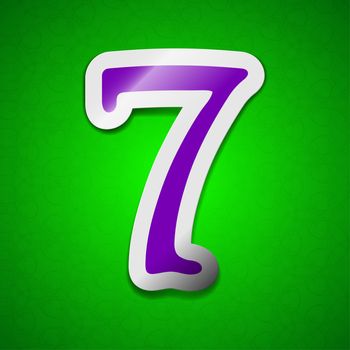 number seven icon sign. Symbol chic colored sticky label on green background.  illustration