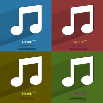 Color set Music note. Flat modern web button with long shadow and space for your text. . 