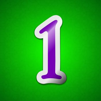 number one  icon sign. Symbol chic colored sticky label on green background.  illustration