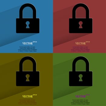 Color set padlock. Flat modern web button with long shadow and space for your text. . 