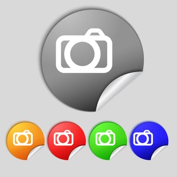 Photo camera sign icon. Digital photo camera symbol. Set colourful buttons.  illustration