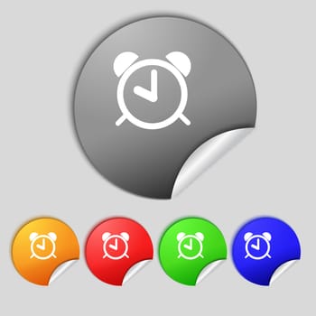 Alarm clock sign icon. Wake up alarm symbol. Set colourful buttons.  illustration