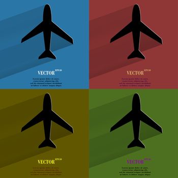 Color set Plane . Flat modern web button with long shadow and space for your text. . 