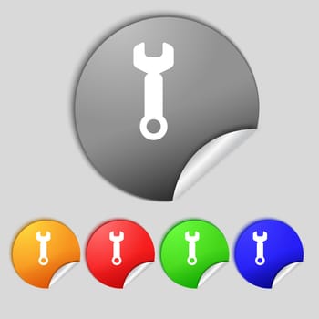 Wrench key sign icon. Service tool symbol. Set colourful buttons.  illustration