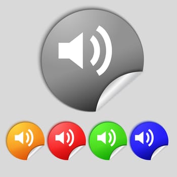 Speaker volume sign icon. Sound symbol. Set colourful buttons.  illustration