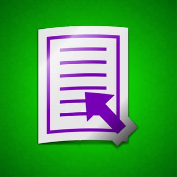 Text file icon sign. Symbol chic colored sticky label on green background.  illustration