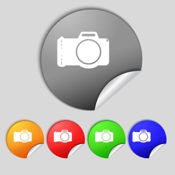 Photo camera sign icon. Digital symbol. Set colourful buttons.  illustration