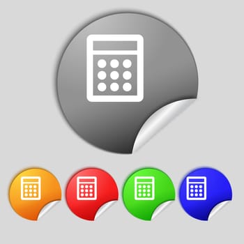 Calculator sign icon. Bookkeeping symbol. Set colour buttons.  illustration