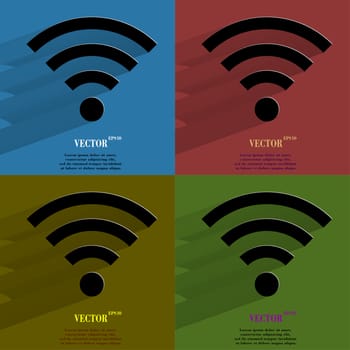 Color set WI-FI. Flat modern web button with long shadow and space for your text. . 