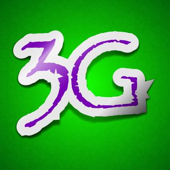 3G technology icon sign. Symbol chic colored sticky label on green background.  illustration