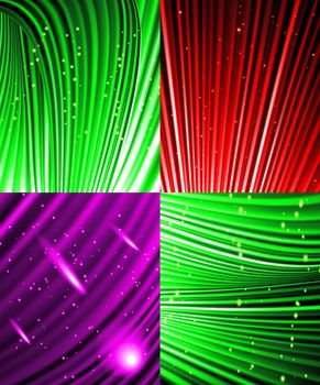 Set of Abstract luminous rays background.  illustration