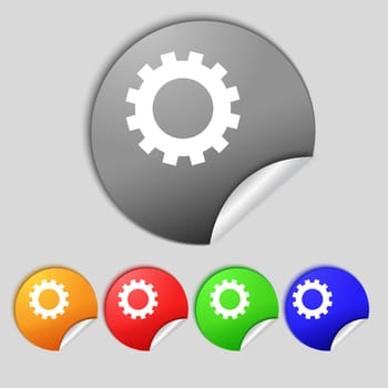 Cog settings sign icon. Cogwheel gear mechanism symbol. Set colourful buttons.  illustration