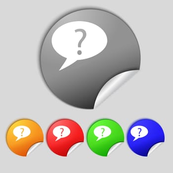 Question mark sign icon. Help speech bubble symbol. FAQ sign Set colourful buttons  illustration