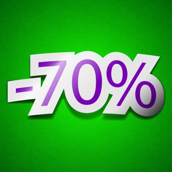 70 percent discount icon sign. Symbol chic colored sticky label on green background.  illustration