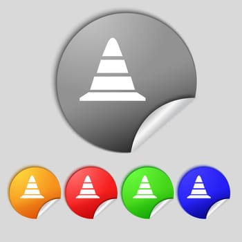 road cone icon. Set colourful buttons.  illustration