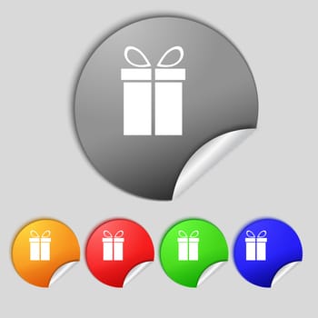 Gift box sign icon. Present symbol. Set colourful buttons.  illustration