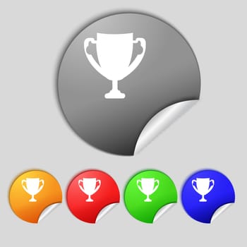 Winner cup sign icon. Awarding of winners symbol. Trophy. Set colourful buttons  illustration