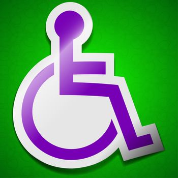 Disabled icon sign. Symbol chic colored sticky label on green background.  illustration