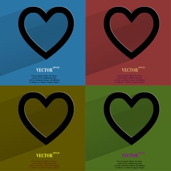 Color set Heart. Flat modern web button with long shadow and space for your text. . 