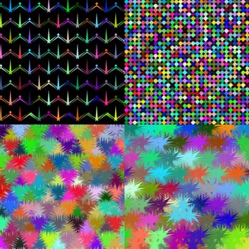 Set of Abstract rainbow colorful tiles mosaic painting geometric palette pattern background.  illustration