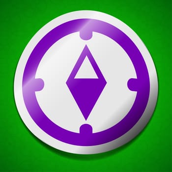 Compass icon sign. Symbol chic colored sticky label on green background.  illustration