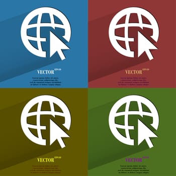 Color set globe. Flat modern web button with long shadow and space for your text. . 