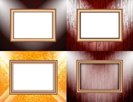 Set of Blank frame on a color wall lighting, abstract colored background with spotlights.  illustration