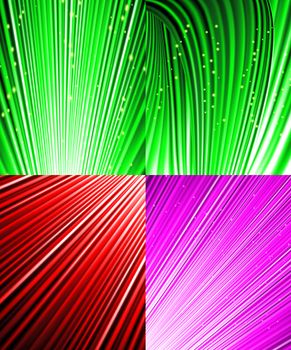 Set of background of colourful luminous rays.  illustration