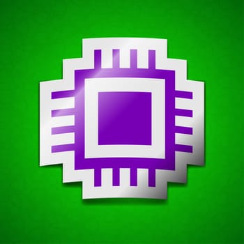 Central Processing Unit icon sign. Symbol chic colored sticky label on green background.  illustration