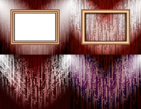 Set of Blank frame on a color wall lighting, abstract colored background with spotlights.  illustration