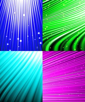 Set of Abstract luminous rays background.  illustration