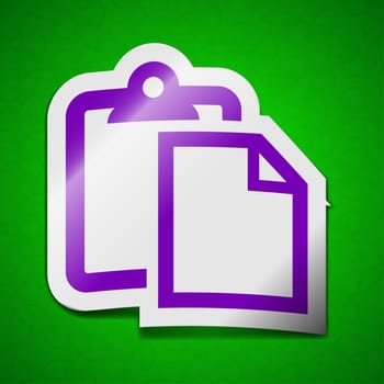 text document icon sign. Symbol chic colored sticky label on green background.  illustration